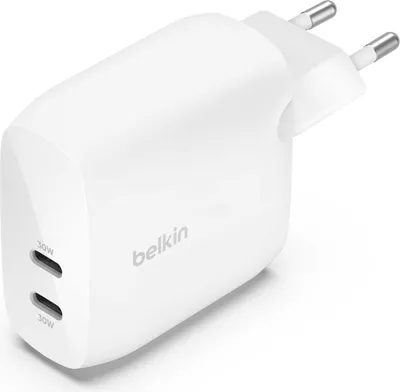 Produktbild von Belkin Netzladegerät 2xUSB-C 60W PD 3.1 weiß           WCB010vfWH