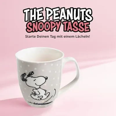 Produktbild von The Peanuts Tasse Snoopy 280 ml, Grau mit Punkten, Kaffeebecher aus Keramik, Kaffeetasse