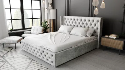 Produktbild von Polsterbett 200x200 cm Rolia - Chesterfield Doppelbett - Bettkasten, Kopfteil, Metall Lattenrost - Samt Grau
