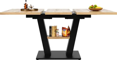 Produktbild von Sweiko Esstisch Teleskoptisch (118-157×70×75cm), Tisch, Küchentisch, Ausziehtisch, mit Hilfe innenliegender Einlegeplatten auf 118-157cm ausziehbar, für Küche und Wohnzimmer, Holzfarbener Esstisch
