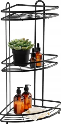 Image de Étagère de salle de bain - Étagère d'angle pour douche - Suspendue - 3 tablettes - Style loft - Noir