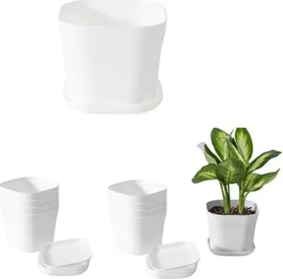 Produktbild von Naisfei Plastikblumentopf, Pflanzentopf, Selbstschusterung, dekorativer Topf mit Untersetzer, Durchmesser von 10 cm, geeignet für innen und außen (wei