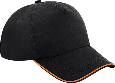 Produktbild von Beechfield Authentic 5-Panel Kappe RW7120 (Einheitsgröße) (Schwarz/Orange)