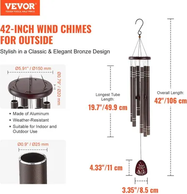 Image de Carillon éolien d'extérieur 1067 mm en aluminium Carillon éolien commémoratif à son grave
