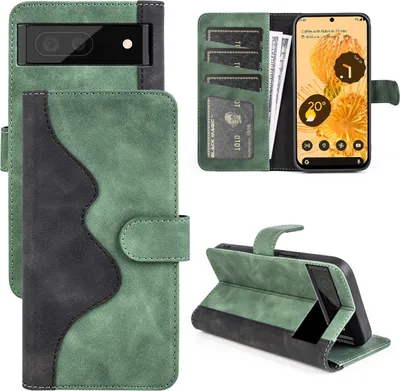 Produktbild von Für Google Pixel 7 Pro Design Handy Tasche Grün Etuis Kunst-Leder Hülle Cover Case