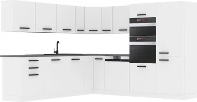 Produktbild von Belini Küchenzeile Küchenblock Küche L-Form JANE Küchenmöbel mit Griffe, Einbauküche ohne Elektrogeräten mit Hängeschränke und Unterschränke, ohne Arbeitsplatten, Weiß matt