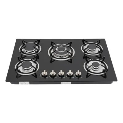 Image de 30" Cuisine Table de cuisson à gaz 5 feux vitrocéramique encastrable LPG NG Cuisinière à gaz noir
