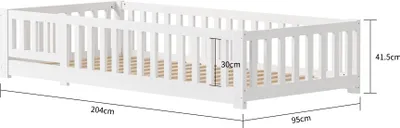 Produktbild von CDGlobal Kinderbett Bodenbett Holzbett mit Rausfallschutz und Tür, Spielbett Einzelbett für Kinder 90x200cm, Weiß