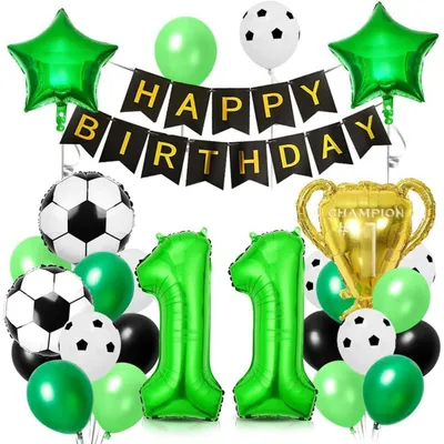 Productafbeelding van Ballon, voetbal, 11 folieballonnen, verjaardag, jongen, groen, 11