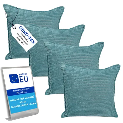 Obrázok produktu pre Pillows24 – 4x dekoratívne vankúše 40x40 z manšestru | Mäkké dekoratívne vankúše a vankúše na pohovku | Dekoratívne vankúše 40x40 na paletové vankúše v obývacej izbe a na balkóne | Vankúše na pohovku vyrobené v EÚ | Tirkisová farba