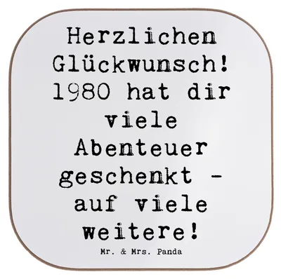 Produktbild von Mr. & Mrs. Panda Tassen Untersetzer Spruch 1980 Geburtstag Abenteuer - Weiß - Geschenk, Glückwunsch, für Gläser, geboren, Coaster, nostalgischer, Tassenuntersetzer, Alter