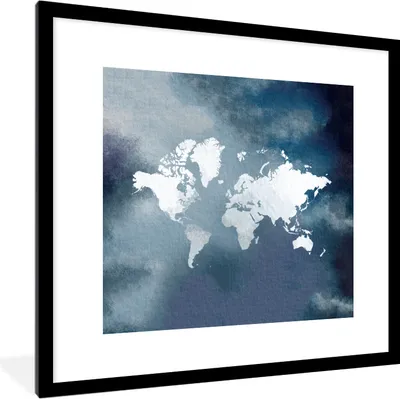 Produktbild von MuchoWow® MuchoWow® Gerahmtes Poster Weltkarte - Aquarell - Blau 40x40 cm - Poster mit zchwarzem Bilderrahmen - Poster - Plakat im Rahmen