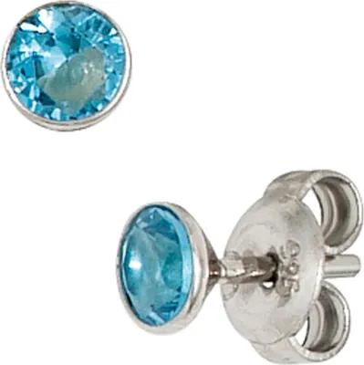 Produktbild von JOBO Ohrstecker rund 925 Sterling Silber rhodiniert 2 Zirkonia blau Ohrringe