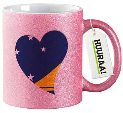 Produktbild von Huuraa Glitzertasse Tokelau Flagge Herz 330ml Pink Keramik Kaffeebecher Geschenkidee