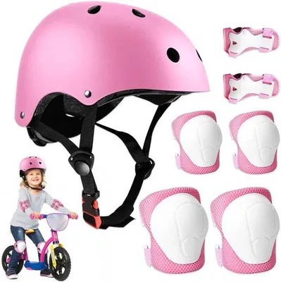 Produktbild von 7-in-1 Kinderschutzset mit Knieschützern, Ellenbogenschützern, verstellbaren Handgelenkschützern und Helm für Fahrradfahren, Skateboarden und Inlineskaten