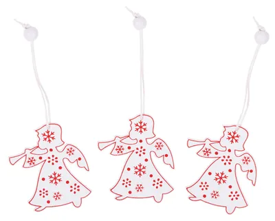Image de SPRINGOS Pendentif en bois Blanc avec ornements rouges 3 pcs. Décoration de Noël Décoration d'arbre de Noël (ange)