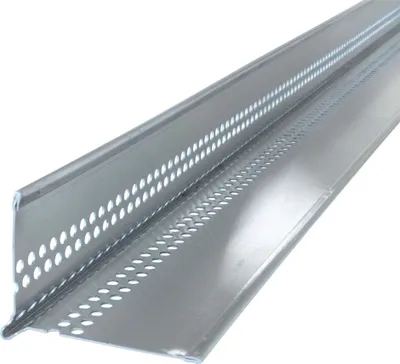 A close-up, angled view of a metal corner profile with perforated holes.