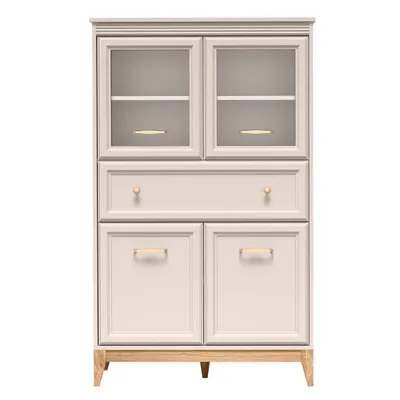 Produktbild von AX LIVING Vitrine Nymphen Cashmere Glas 4 Türen 1 Schublade MDF Eiche Beine