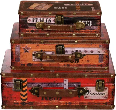 Produktbild von Truhe Kiste SJ15369 Koffer Kofferset Holztruhe Vintage Schatzkiste Geschenkbox, Größe:SET Größe M + L + XL