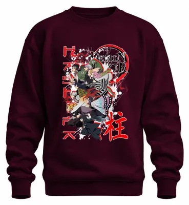 Zdjęcie produktu dla Demon Slayer Kimetsu no Yaiba Anime Charaktere Geschenk Grunge Uni  Bluza Pullover, Bordowy, S