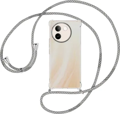 Produktbild von Handykette Backcover-Schutzhülle mit Band (Metall silberfarben) für vivo V30e 5G - weiß/grau kariert