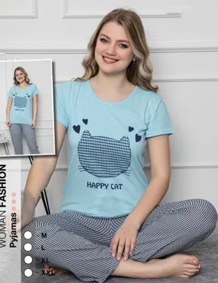 Produktbild von Damen Pyjama Schlafanzug Blau M Kurz 2-Teiler Set E-62