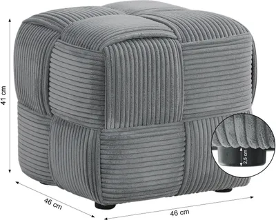 Produktbild von Homestyle4u 2647, Sitzhocker Grau Cord Sitzwürfel Polsterhocker Pouf Hocker Gepolstert