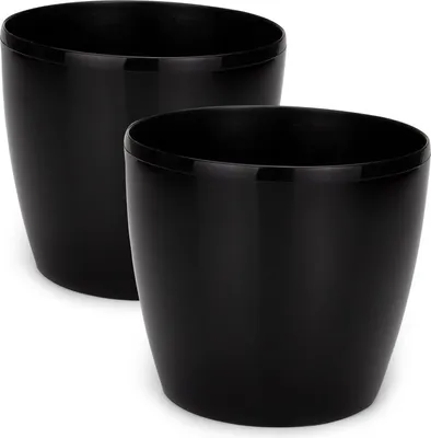 Image de Pots de fleurs décoratifs Set de 2 - Plastique noir brillant, Ø 25 cm pour intérieur et extérieur