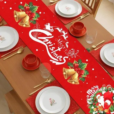 Image de Nappe de table de Noël lavable avec franges - Nappe de table rouge pour Noël 33 x 180 cm, modèle A
