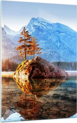 Produktbild von Bilder auf glas - Einteilig - Morgendämmerung Berge See - 50x70cm - Glasbilder - Wandbilder - Bilder - zum Aufhängen bereit - Wanddekoration aus Glas - Glas Bilder - Wandbild auf Glas - GPA50x70-4617