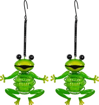 Produktbild von Näve Leuchten LED Solarleuchte FROSCH mit LED Platine LED Solarleuchte FROSCH mit LED Platine 2er-Set Solar-/Deko-/Hängeleuchte "FROSCH" H: 20cm, Lampe für den Außenbereich im Romantik-Style, aus Metall und Kunststoff in grün, 12 x 5,5 x 20 cm, mit LED Platine – mit Schiebeschalter – Dämmerungssensor