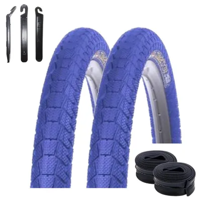 Immagine prodotto di 2 pneumatici Kenda K-907 Krackpot per biciclette BMX, misura 20 x 1,95 (50-406), colore blu + 2 camere d'aria AV compatibili, inclusi leva pneumatici