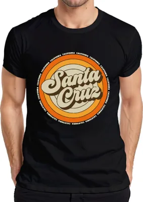 Immagine prodotto di Maglietta Santa Cruz California Retro Sunset Surfer Surfing Beach Uomo, Nero, XL