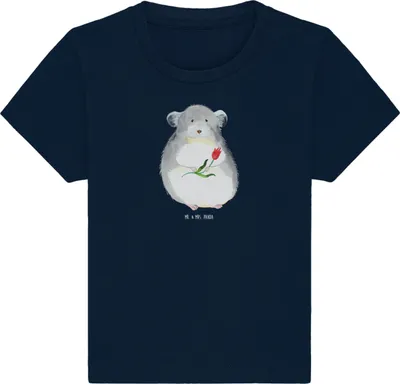 Produktbild von Mr. & Mrs. Panda Babyshirt Chinchilla Blume 6. - 12. Monat - French Navy - Geschenk, , Kleinkind Shirt, Lustige Sprüche, Glücklichsein, T-Shirt, Chaos, Chinchillas
