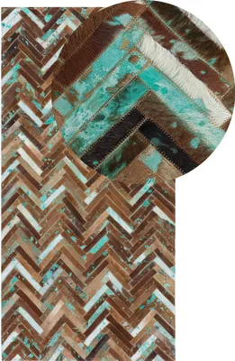 Produktbild von BELIANI Teppich Braun-Beige-Blau 80 x 150 cm aus Leder mit viel Ausdruckskraft Handgefertigt Rechteckig Zackenmuster Modern