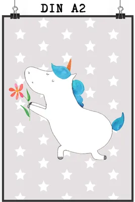 Produktbild von Mr. & Mrs. Panda Bild Einhorn Blume DIN A2 - Grau Pastell - Geschenk, Plakat, Liebe, Partner, Wandbild, Verlobung, wanddeko, drucke, Antrag, Unicorn, typografie poster
