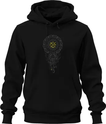 Obrázok produktu pre Viking Vegvísir Valknut Fenriswolf Severské runy Valhalla Uni mikina s kapucňou, čierna, S