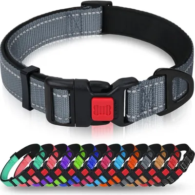Produktbild von Hundehalsband Neopren Nylon Verstellbar Reflektierend Grau L (40-60cm)