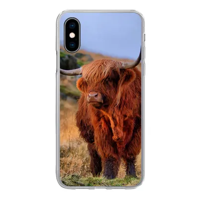 Produktbild von MuchoWow® Handyhülle Schutzhülle Hülle für iPhone X Schottische Highlander - Gras - Steine Silikon Softcase Handy Hülle - Handyhülle