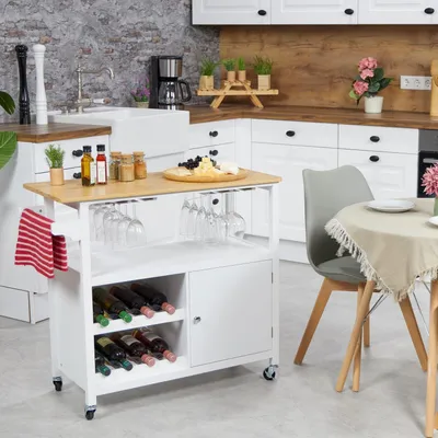 Immagine prodotto di Carrello portaoggetti da cucina con portabottiglie e portabicchieri