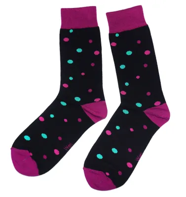 Produktbild von Damen Basic Socken aus Baumwolle Ringel und Punkte Schwarz-Violett Punkte Größe 35-38