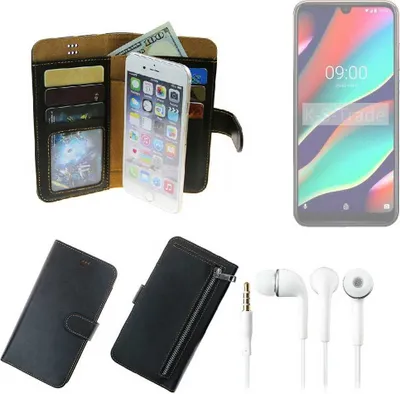 Produktbild von TOP SET Handy Hülle Schutz Hülle kompatibel mit Wiko View 3  schwarz aus Kunstleder + Kopfhörer Smartphone Tasche vollwertige Geldbörse