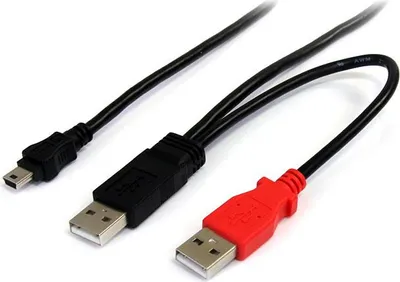 Produktbild von StarTech.com 1,8m USB Y-Kabel für externe Festplatten - USB A auf Mini-B, 1,8 m, Mini-USB B, 2 x USB A, USB 2.0, Männlich/Männlich, Schwarz, Rot