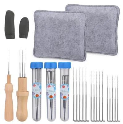 Image de Kit de feutrage à l'aiguille - 23 pièces, comprenant 2 tapis de feutrage et 15 aiguilles à feutrer de 3 tailles différentes