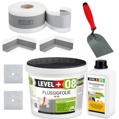 Produktbild von DichtSet Flüssigfolie 5,5Kg Tiefengrund Spachtelkelle Dusche Bad Dichtband SET15