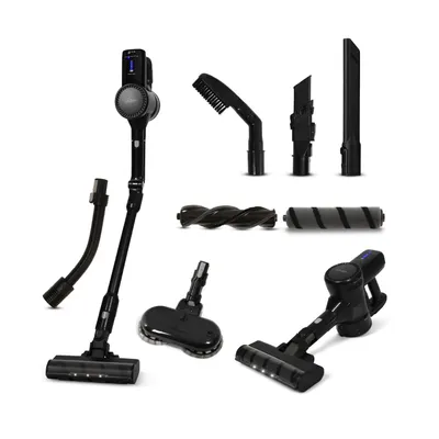 A collection of vacuum cleaner parts and accessories displayed against a white background.