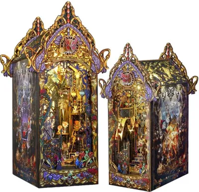 Zdjęcie produktu dla Habarri | DIY Book Nook - Prawa Magicznej Nocy - Puzzle 3D - Zestaw Miniaturowego Domu z Meblami i Oświetleniem LED - Do Dekoracji Półki - Prezent