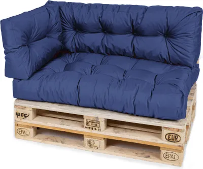 Produktbild von TexDeko Garden Palettenkissen 120x80x18cm wasserabweisend gesteppt Sitzauflage für Europaletten, UV-beständig (3-TLG Set, Blau)