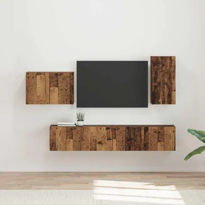 Produktbild von "Schlussverkauf" TV-Wandregal-Set Wandmontiert - 4 Stück - WohnzimmerTV-Möbel/TV-Tisch - Altholz Holzwerkstoff  C14315
