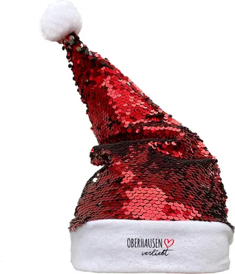Produktbild von Huuraa Weihnachtsmütze Oberhausen verliebt Geschenk Pailletten Rot/Weiß Filz Oberhausen Geschenkidee